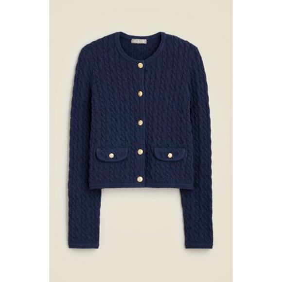 J.Crew Odette Cable Knit Sweater Lady Jacket Cotton Blend Boucle Blue XL NWT - Picture 3 of 14